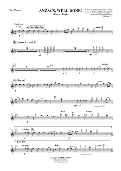 Anzacs, Well Done! - Concert Band Score and Parts PDF image number null