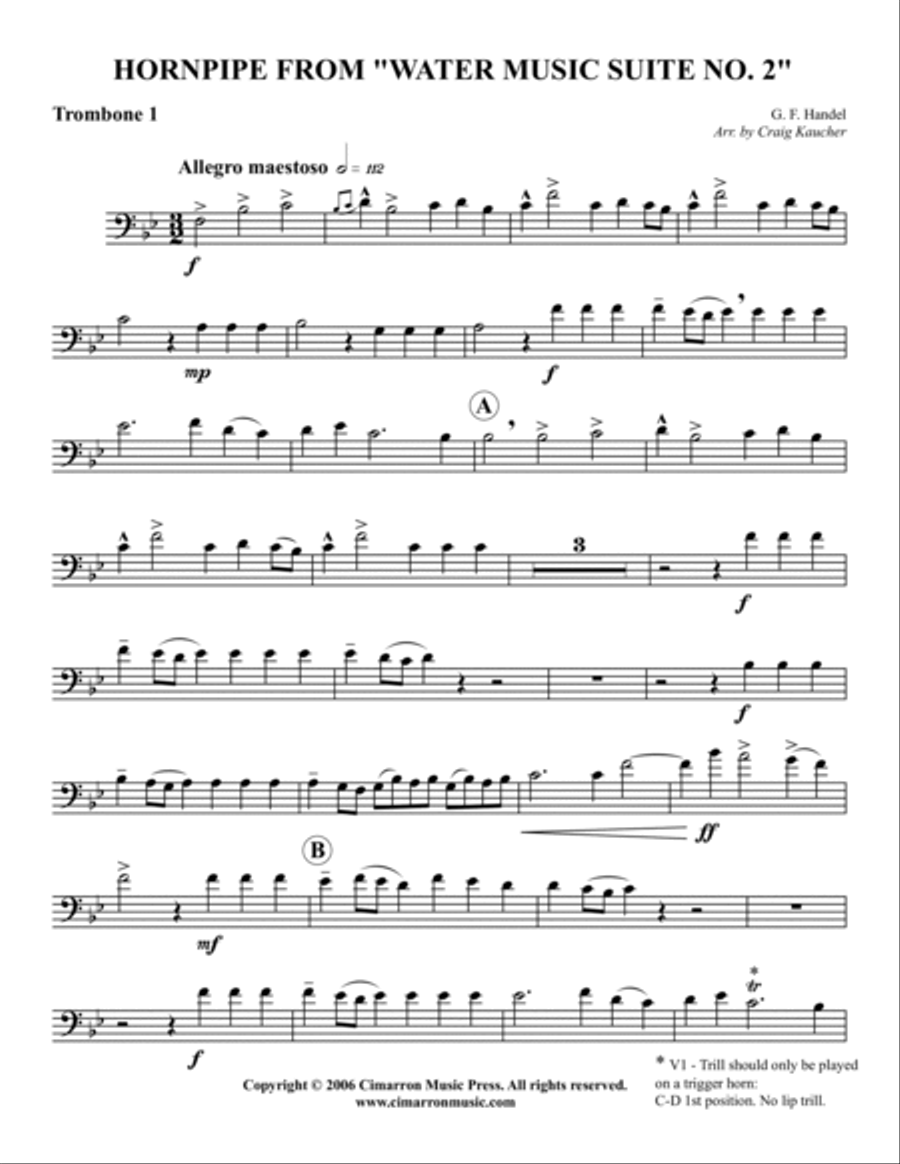 Hornpipe, from Water Music Suite No. 2 Trombone scores gallery preview page 4