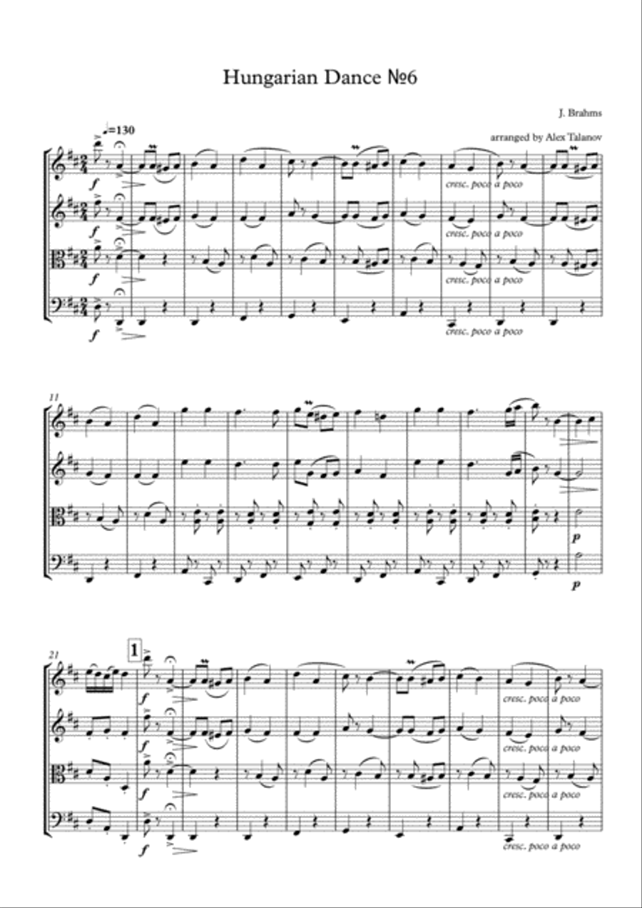Hungarian Dances №6-10 Hungarian Dances №6-10 String Quartet scores gallery preview page 2