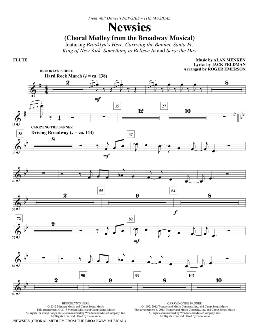 Newsies (Choral Medley) - Flute Choir scores gallery preview page 1