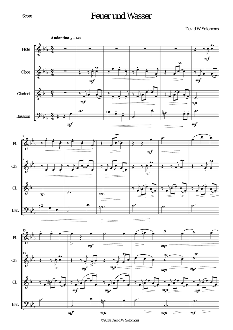Feuer und Wasser (Fire and Water) for wind quartet Woodwind Quartet scores gallery preview page 1