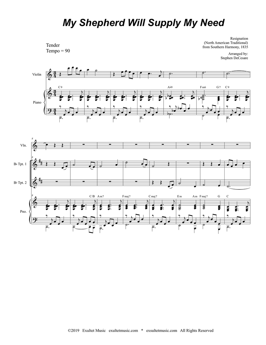 My Shepherd Will Supply My Need (for Brass Quartet and Piano - Alternate Version) Brass Quartet scores gallery preview page 2