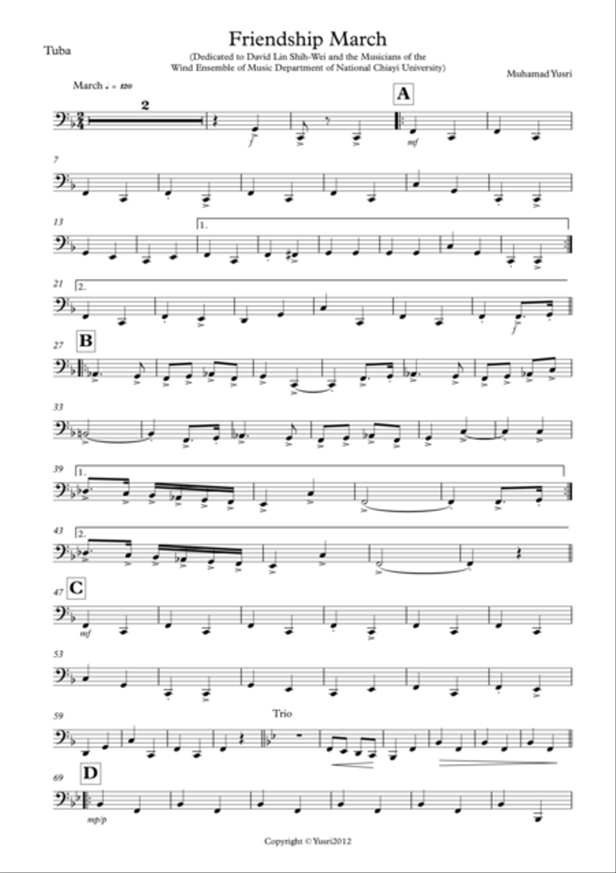 Friendship March (Tuba Part) Concert Band scores gallery preview page 1