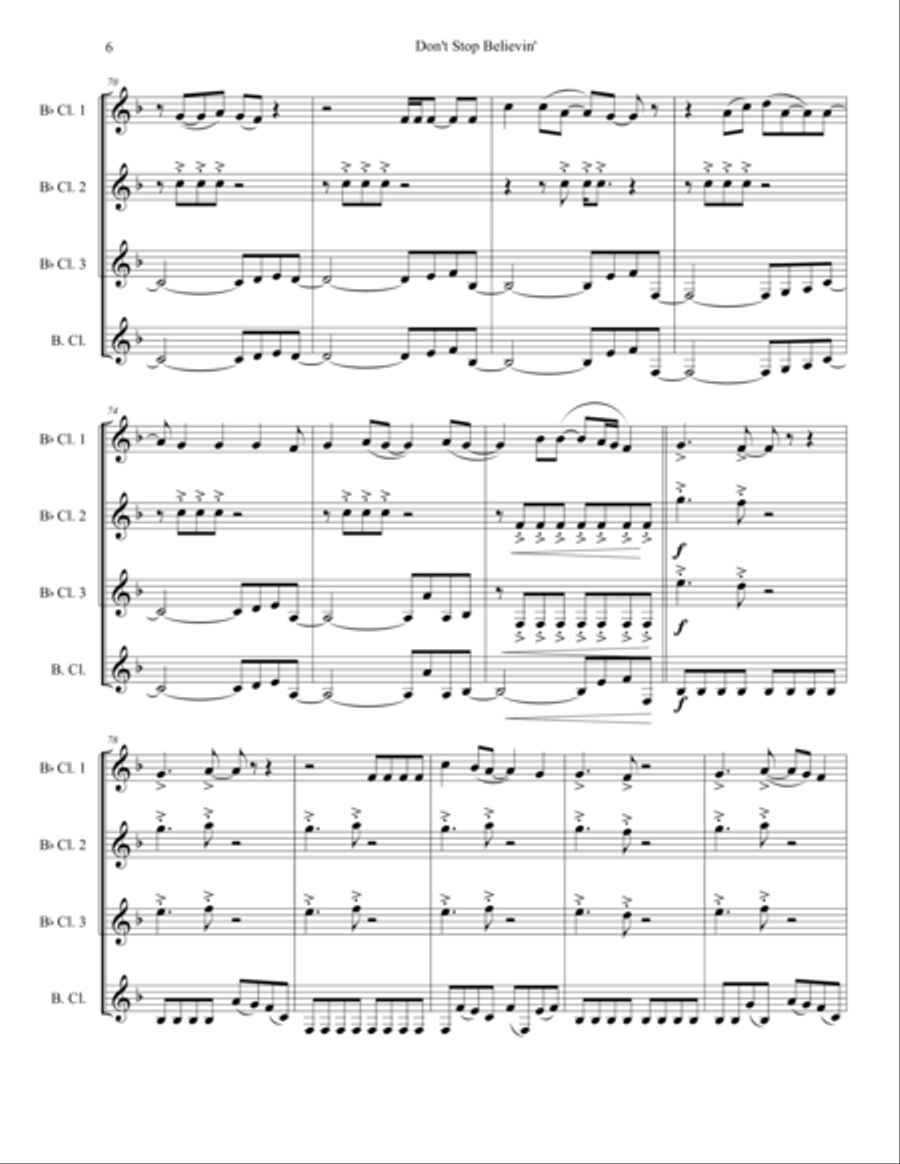 Don't Stop Believin' Woodwind Quartet scores gallery preview page 6