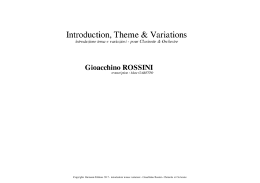 INTRODUCTION, THEME & VARIATIONS - ROSSINI - Clarinet & Orchestra // introduzione tema e variazioni Chamber Orchestra scores gallery preview page 3