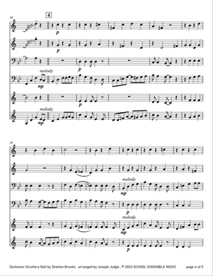 Darktown Strutters Ball by Shelton Brooks for Brass Quartet in Schools Brass Quartet scores gallery preview page 4