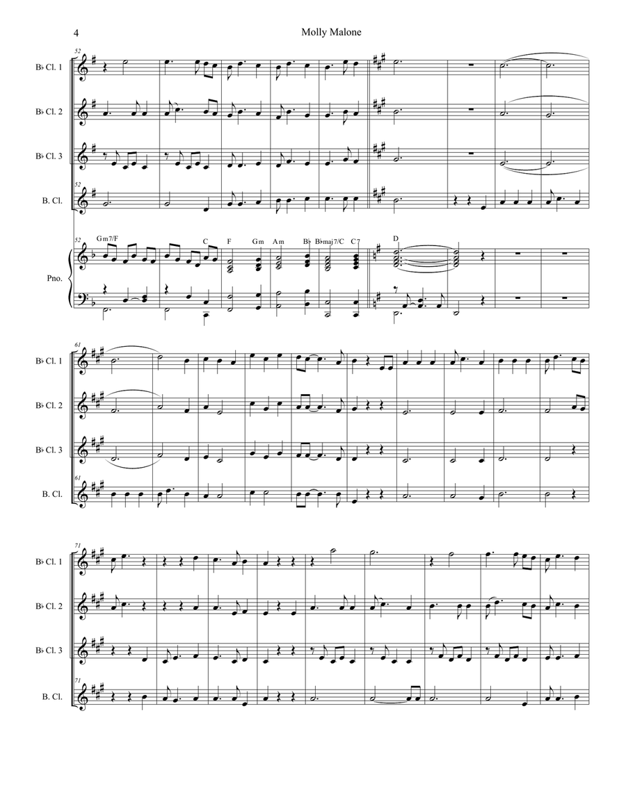 Molly Malone (for Clarinet Choir and Piano) Clarinet Choir scores gallery preview page 5