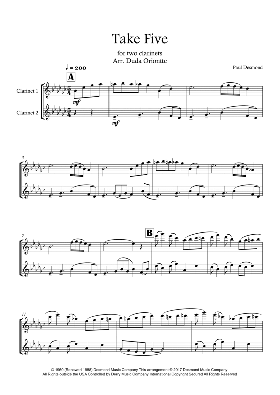 Take Five Clarinet Duet scores gallery preview page 1