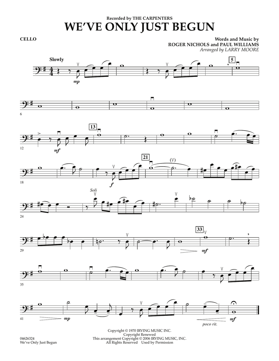 We've Only Just Begun - Cello Orchestra scores gallery preview page 1