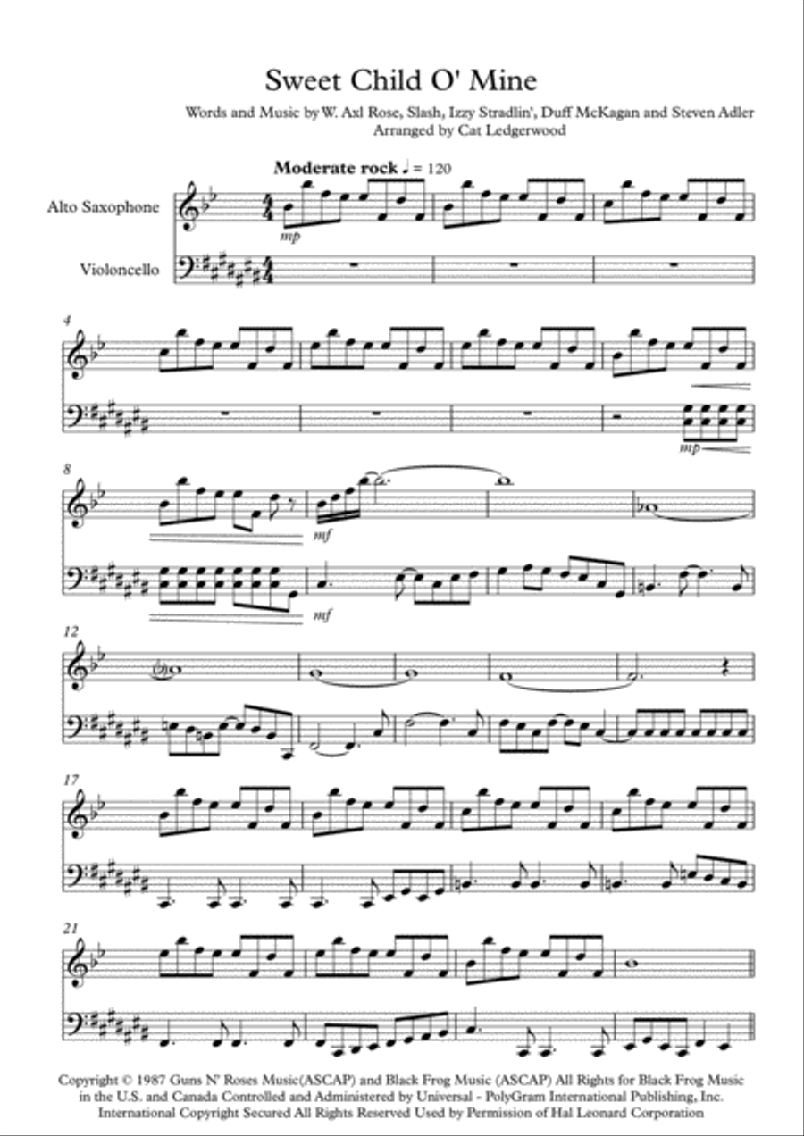 Sweet Child O' Mine Sweet Child O' Mine Alto Saxophone scores gallery preview page 1