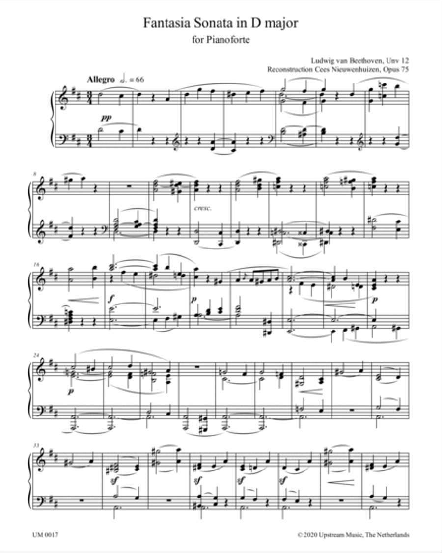 Fantasia Sonata in D Major for piano solo - Ludwig van Beethoven (Unv 12 / deest 45) - Reconstructio Piano Solo scores gallery preview page 6