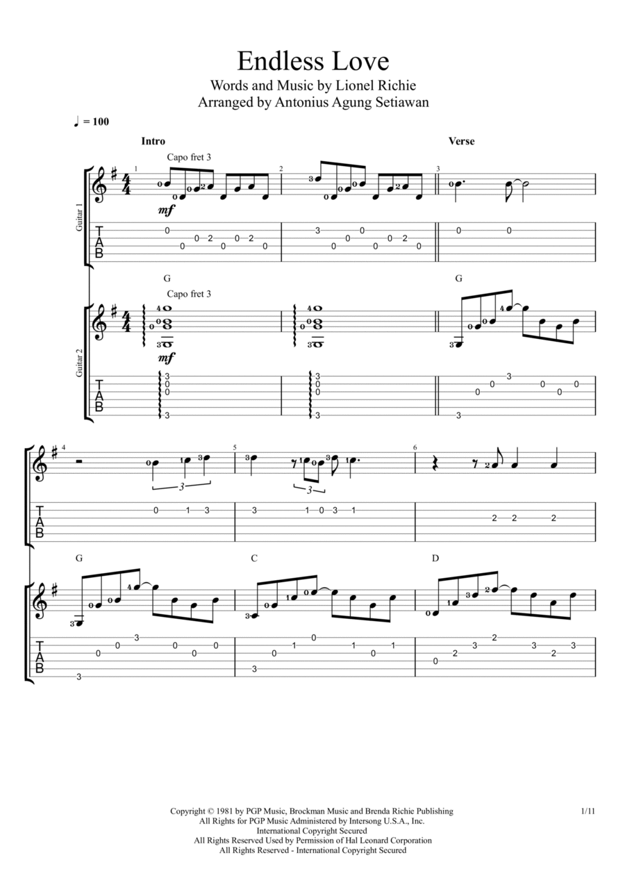 Endless Love Electric Guitar scores gallery preview page 1