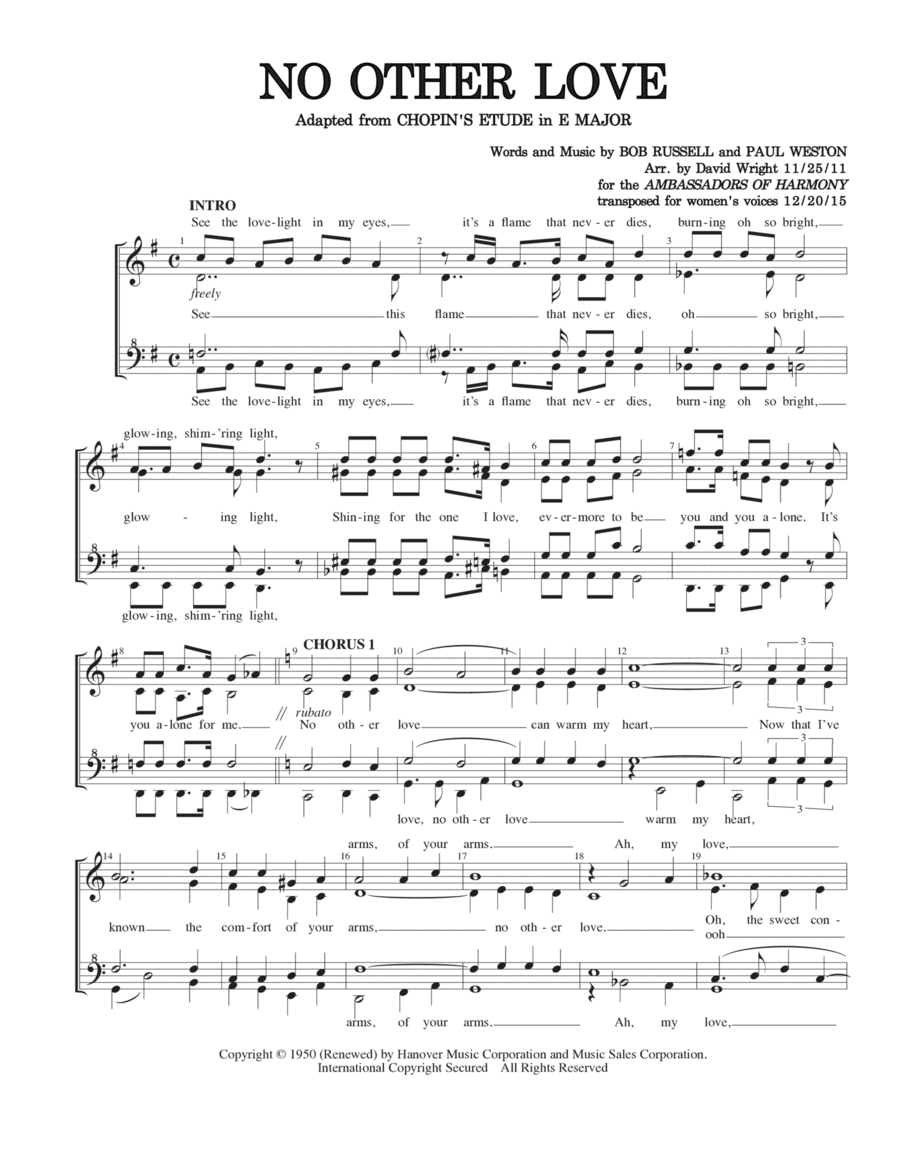No Other Love A Cappella scores gallery preview page 1