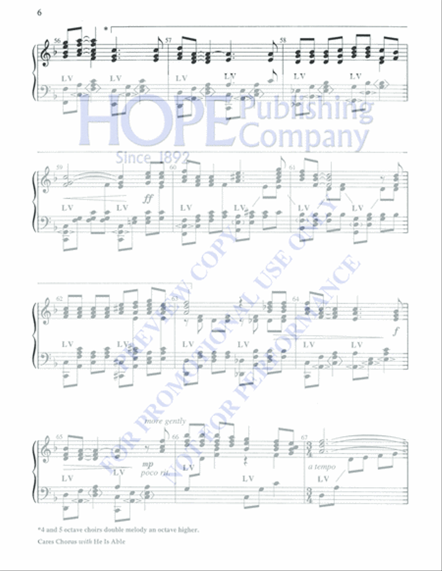 Cares Chorus with He Is Able 5-Octaves scores gallery preview page 6