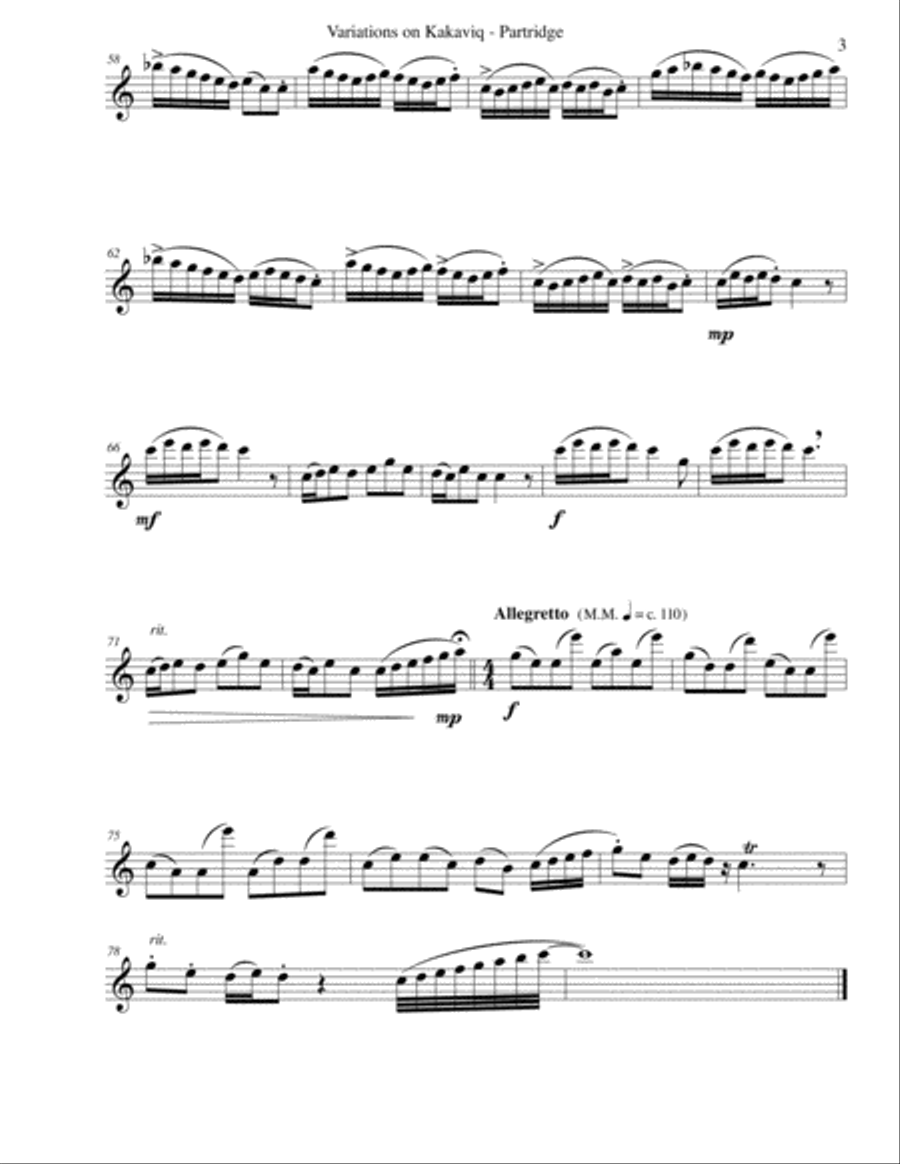 Variations on Կաքաւիկ - Kakaviq - Partridge - for flute solo Flute Solo scores gallery preview page 3