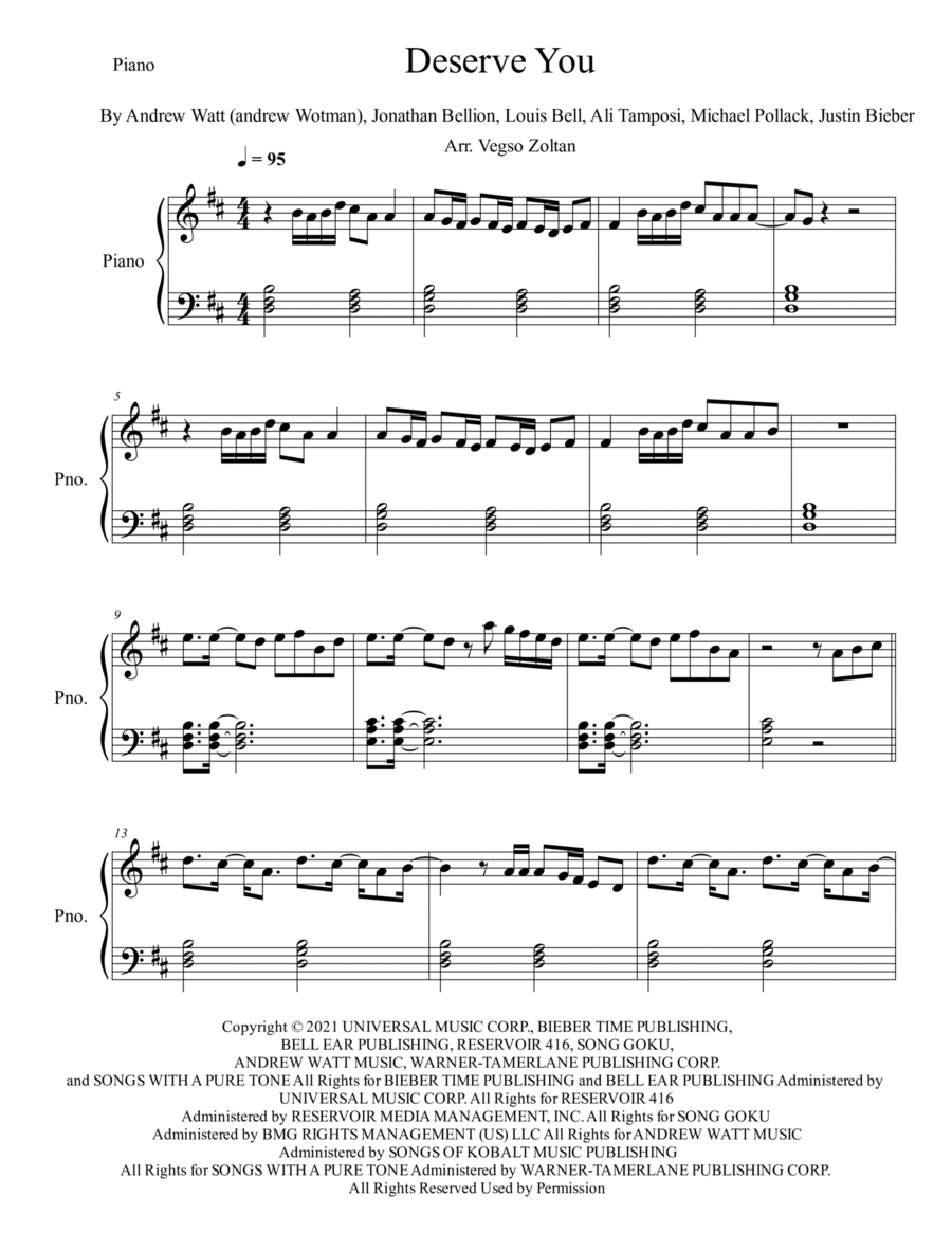 Deserve You Easy Piano scores gallery preview page 1