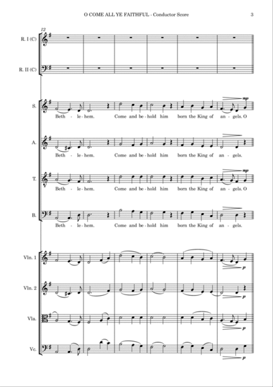 O Come All Ye Faithful – SATB, String 4tet and opt. flexible woodwind – Score and parts image number null