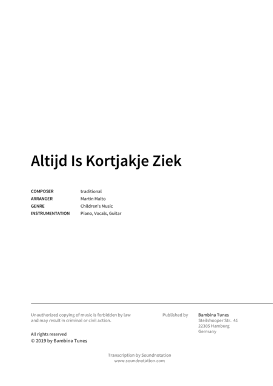 Altijd Is Kortjakje Ziek Piano, Vocal, Guitar scores gallery preview page 2