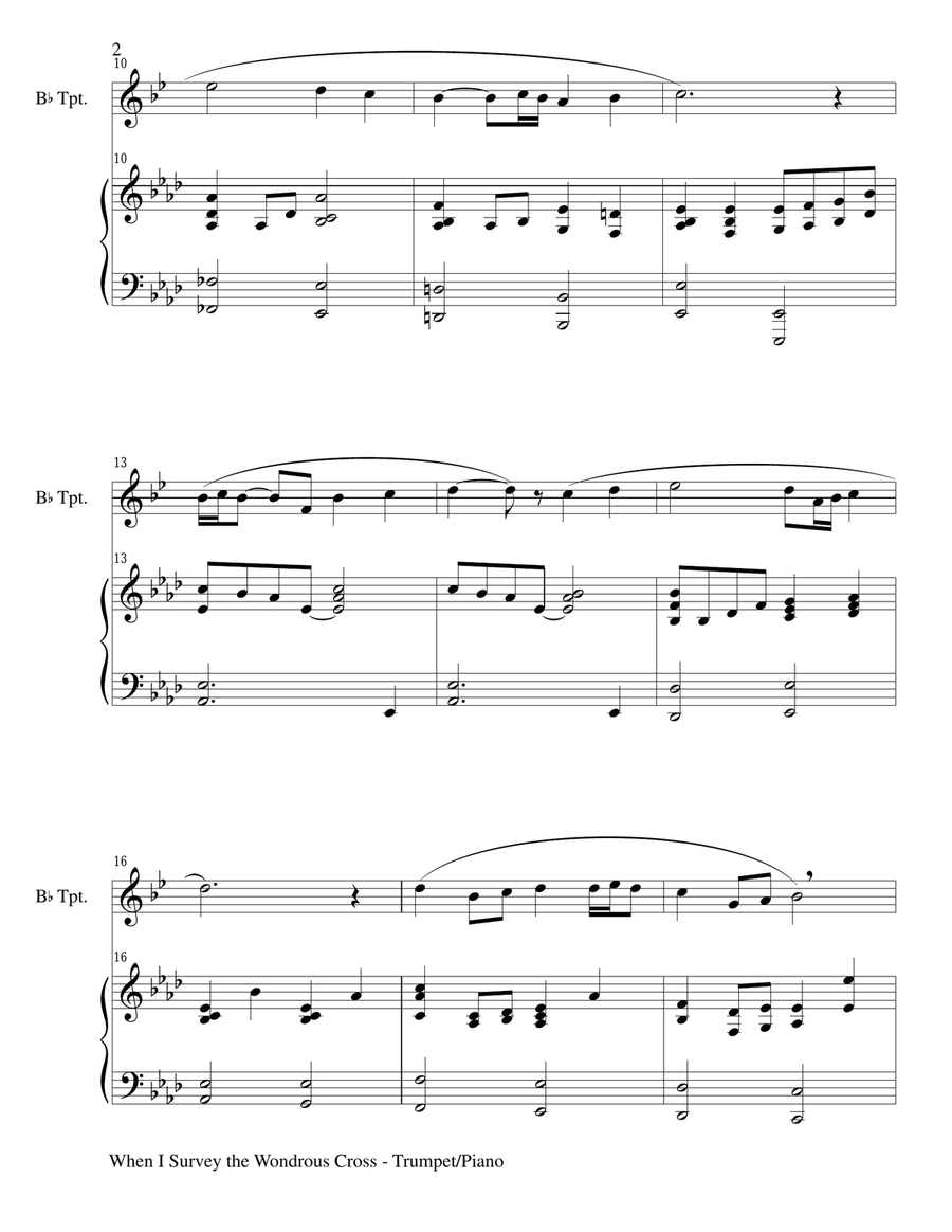 WHEN I SURVEY THE WONDROUS CROSS (Bb Trumpet/Piano and Trumpet Part) Trumpet Solo scores gallery preview page 2