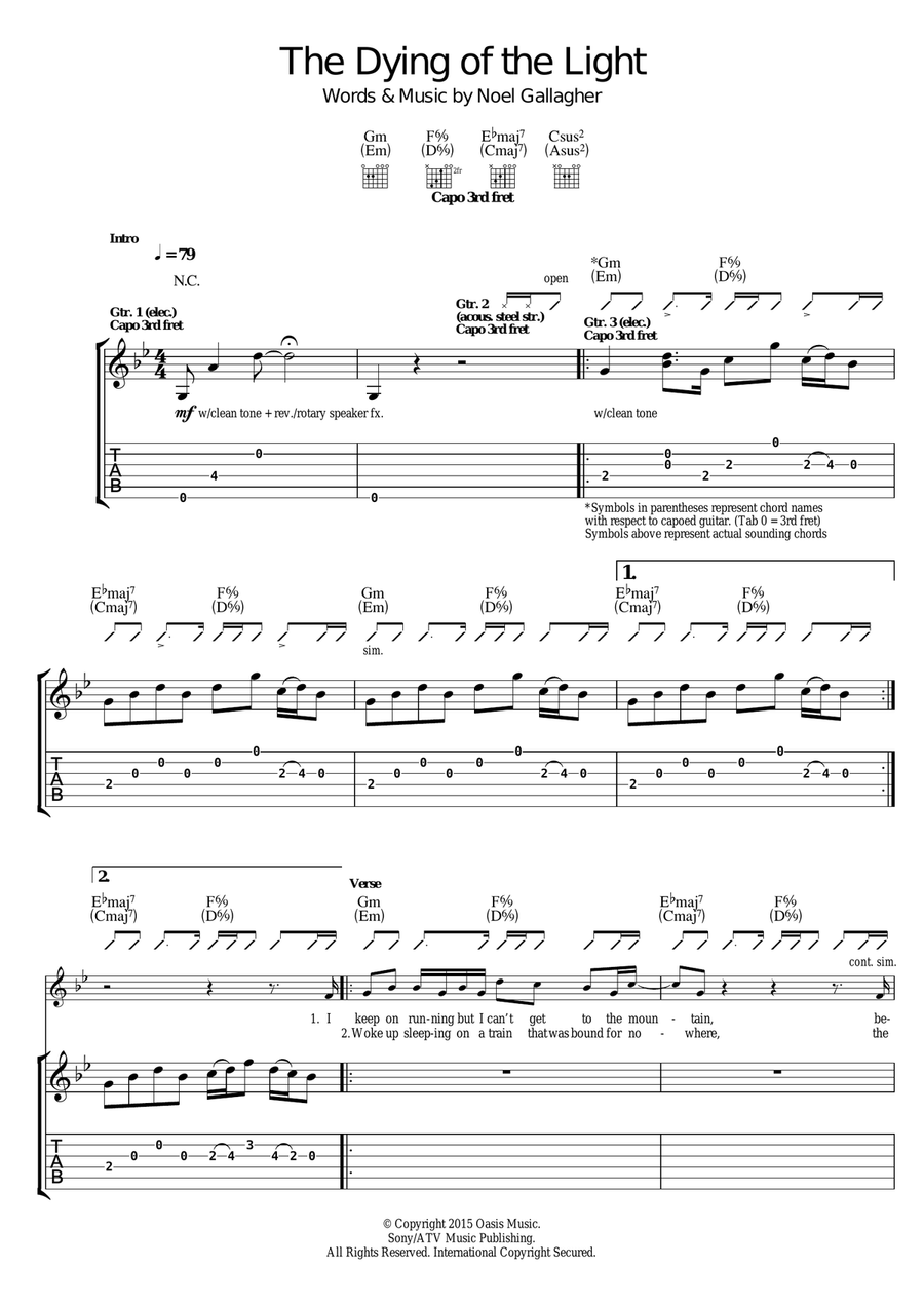 The Dying Of The Light Guitar Tablature scores gallery preview page 1