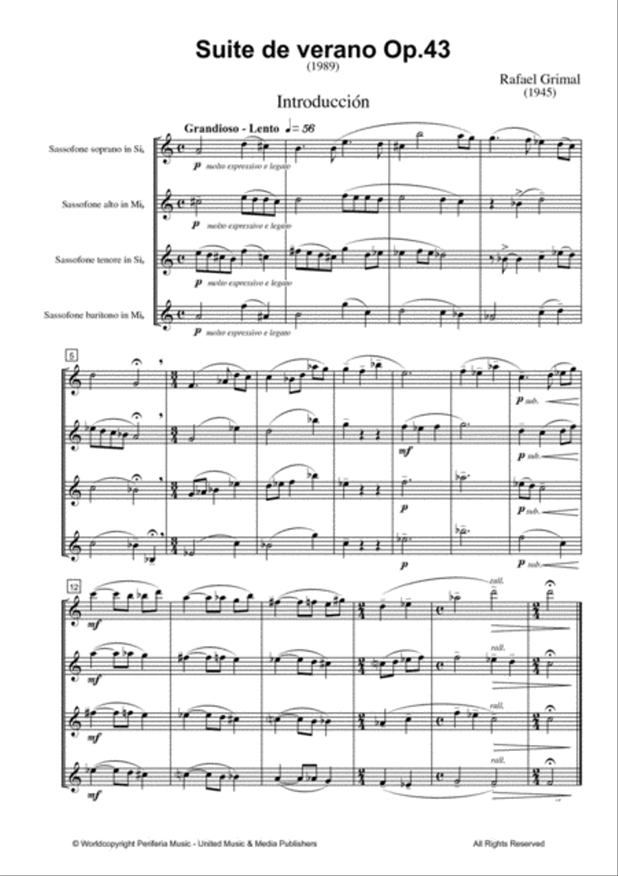 Suite de verano, Op. 43 for Saxophone Quartet Saxophone Quartet scores gallery preview page 2