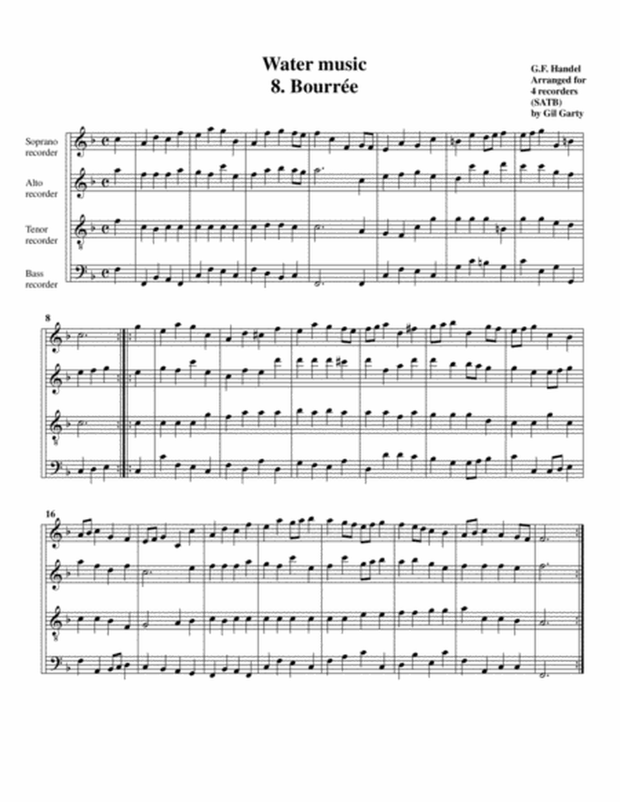 Bourree from Water music (arrangement for 3 recorders)