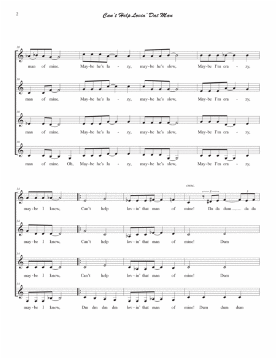 Can’t Help Lovin’ Dat Man for SSAA a cappella KEY OF C SSAA scores gallery preview page 2