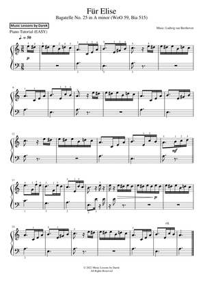 Für Elise (EASY PIANO) Bagatelle No. 25 in A minor (WoO 59, Bia 515) [Ludwig van Beethoven]