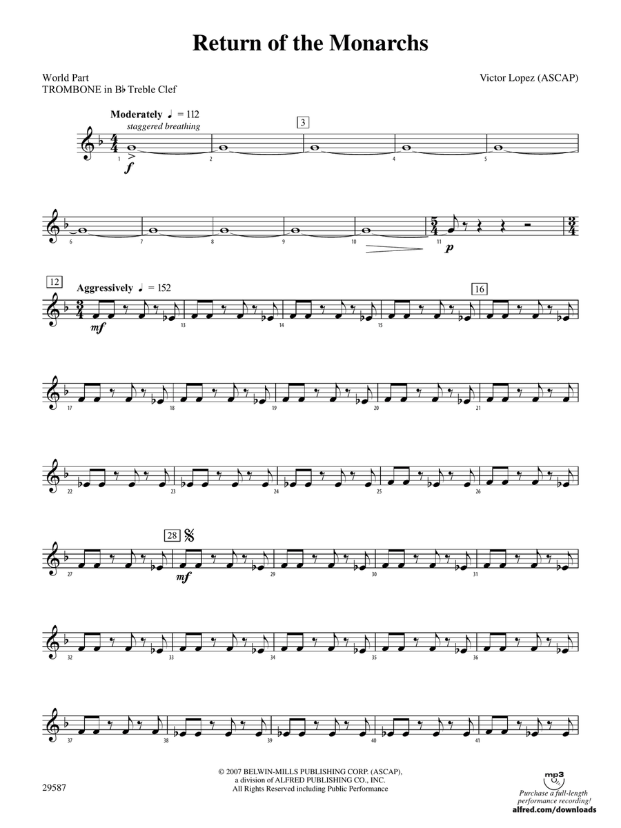 Return of the Monarchs: (World Part) 1st B-flat Trombone T.C.
