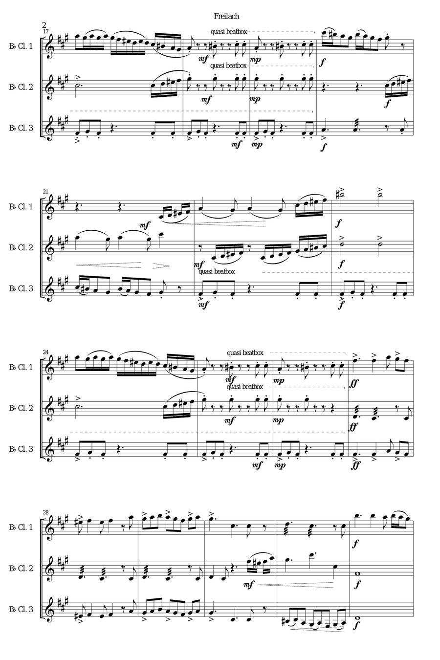 Freilach (Fraylach) for clarinet trio (3 B flats) Clarinet Trio scores gallery preview page 2