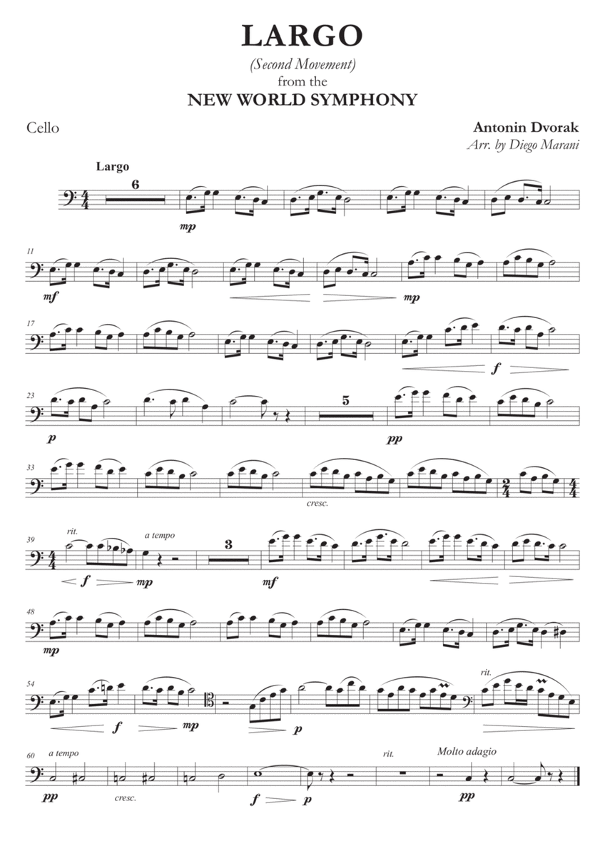 Largo from "New World Symphony" for Cello and Piano image number null