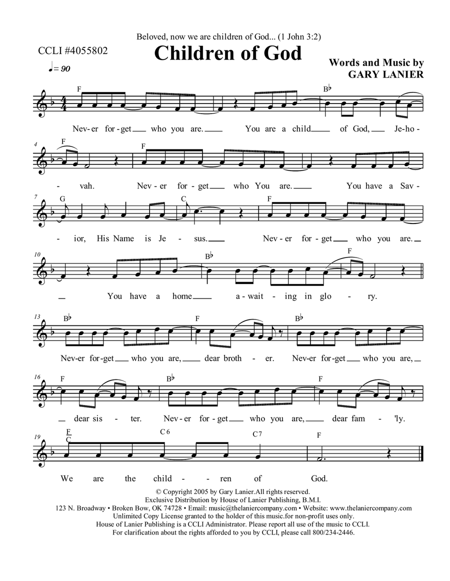 CHILDREN OF GOD, Lead Sheet (Melody, Lyrics, Chords) & Hymn Sheet (Vocal Harmony, Lyrics, Chords Voice scores gallery preview page 2