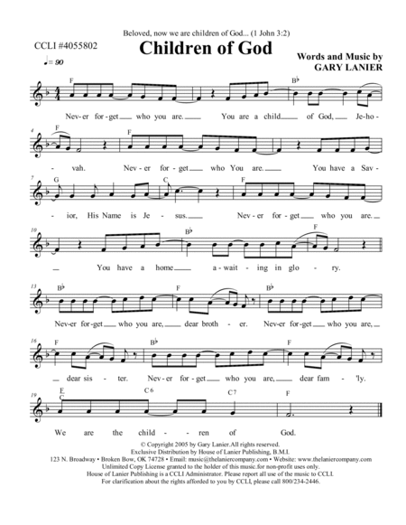 CHILDREN OF GOD, Lead Sheet (Melody, Lyrics, Chords) & Hymn Sheet (Vocal Harmony, Lyrics, Chords image number null