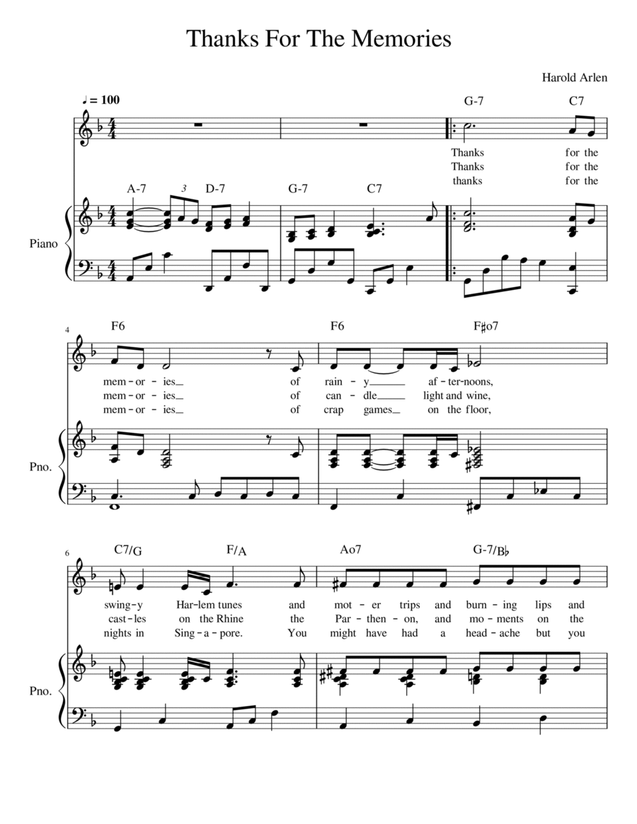 Thanks For The Memories Thanks For The Memories Piano, Vocal, Guitar scores gallery preview page 1