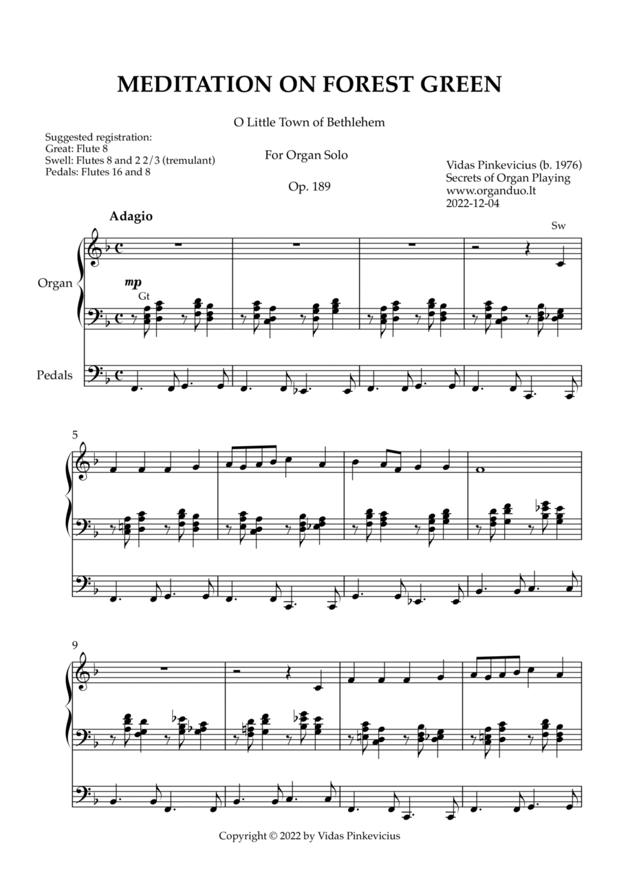 Meditation on Forest Green, Op. 189 (Organ Solo) by Vidas Pinkevicius Organ Solo scores gallery preview page 1