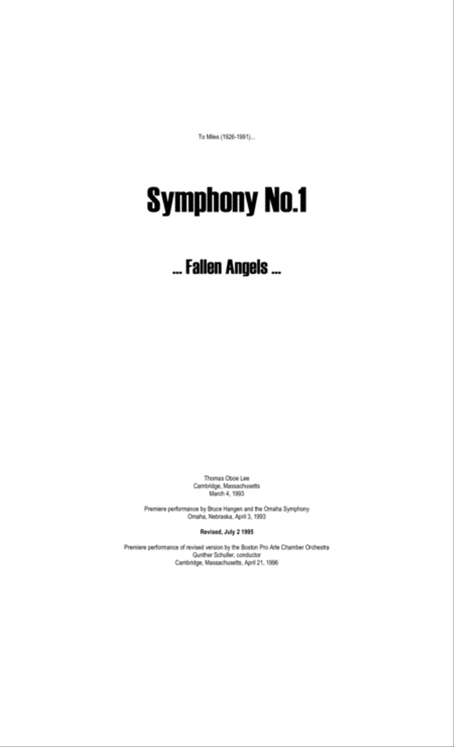 Symphony No. 1 ... Fallen Angels (1993, rev. 1995) Full Orchestra scores gallery preview page 1