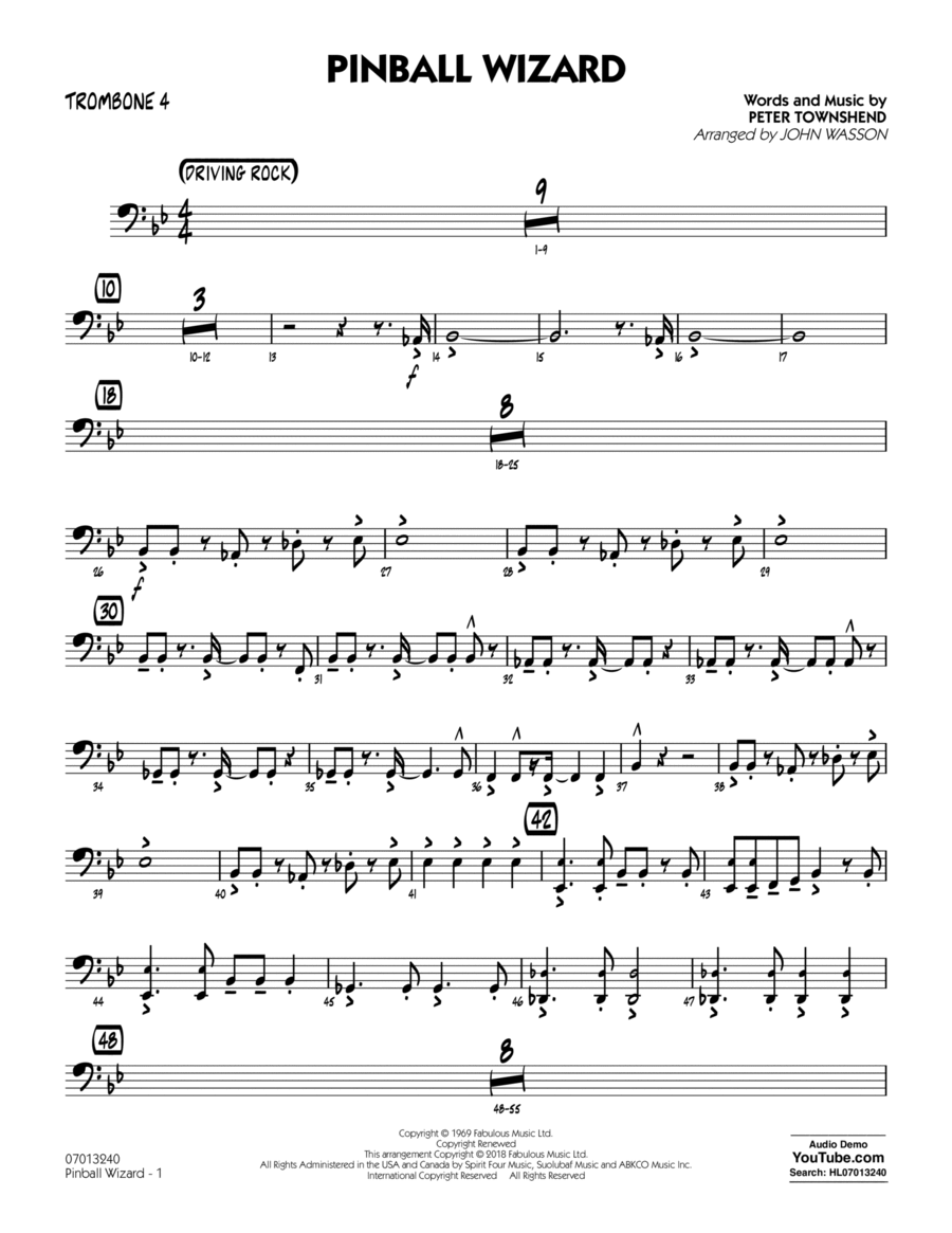 Pinball Wizard (Arr. John Wasson) - Trombone 4