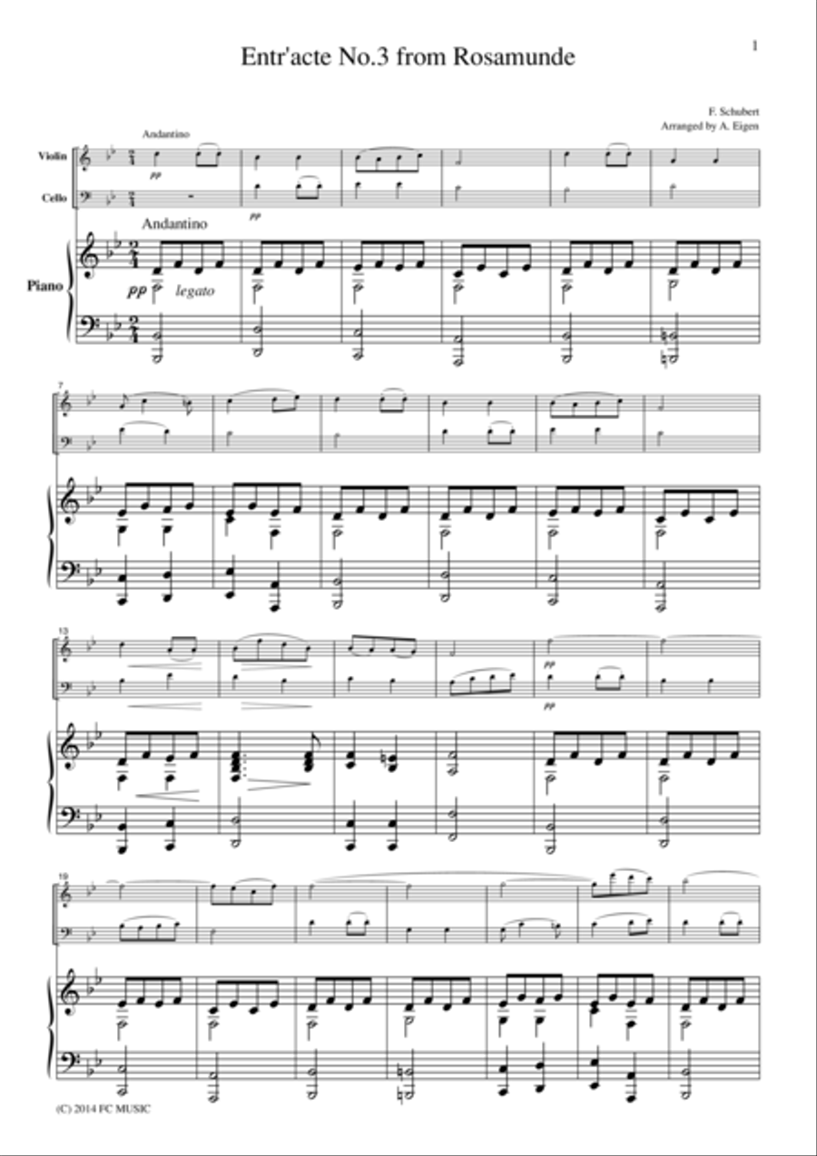 Entr'acte No.3 from Rosamunde, for piano trio, PS103 Piano Trio scores gallery preview page 1