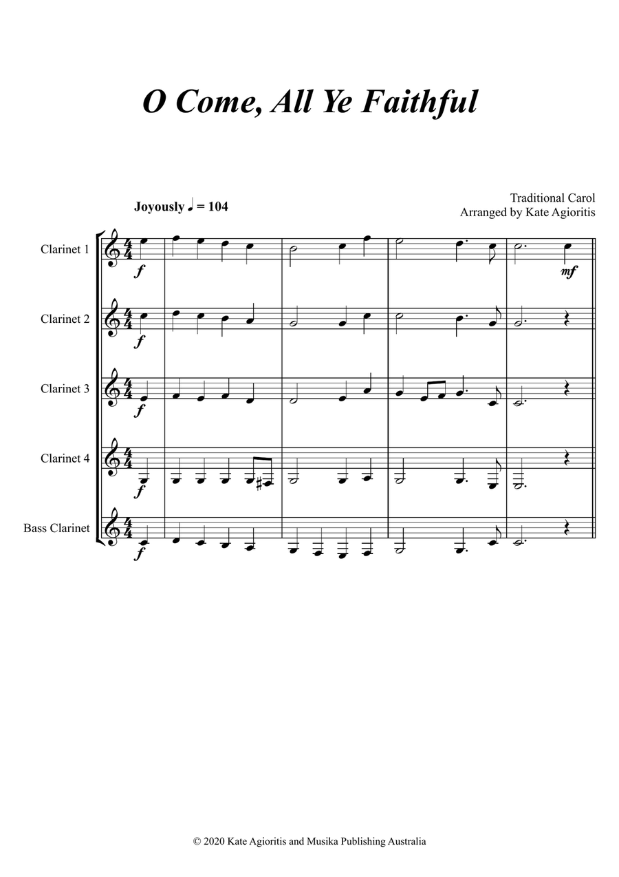 O Come, All Ye Faithful - Traditional Arrangement for Clarinet Quintet/Choir Choir scores gallery preview page 2