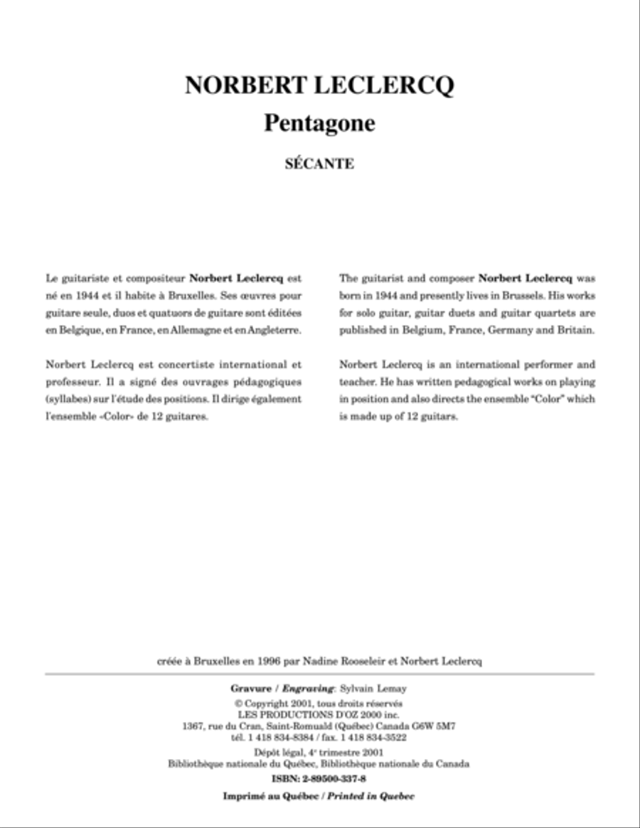 Pentagone - Sécante Pentagone - Sécante Classical Guitar scores gallery preview page 1
