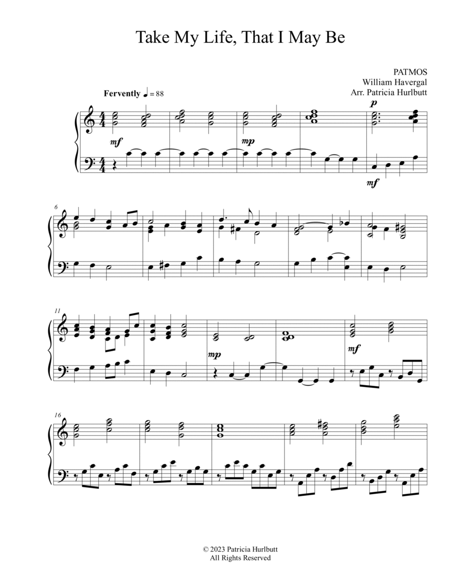 Take My Life, That I May Be (PATMOS) Piano Solo scores gallery preview page 1
