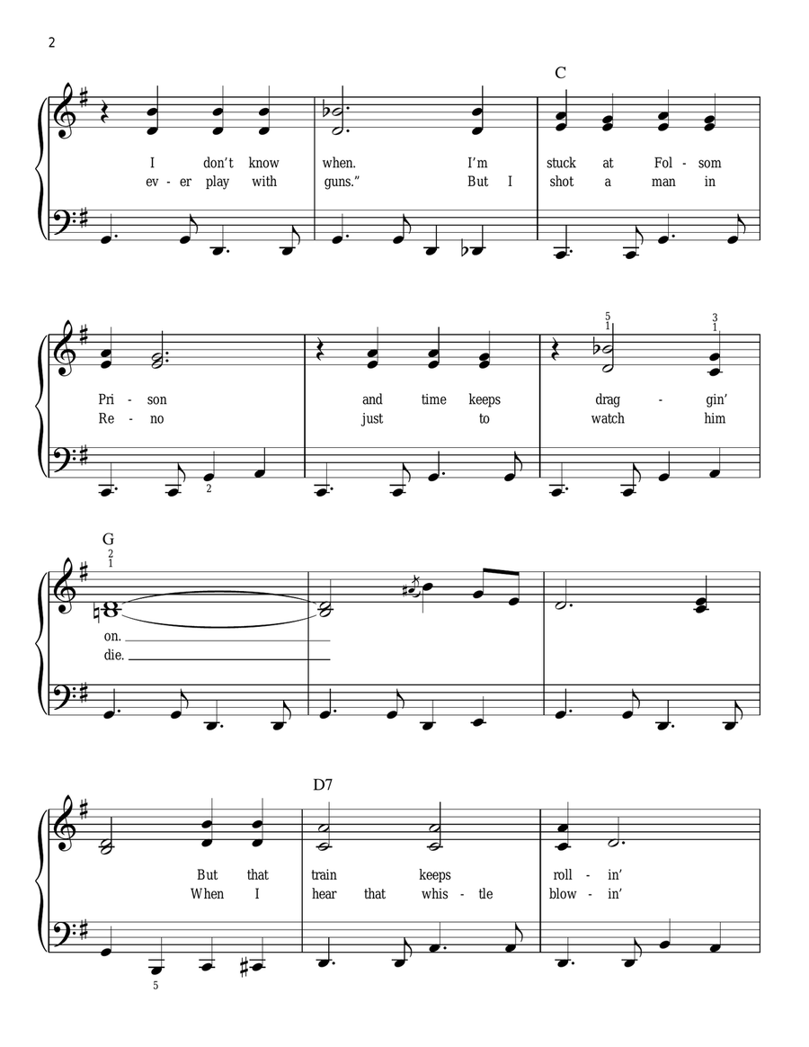 Folsom Prison Blues Easy Piano scores gallery preview page 2