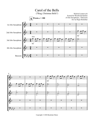 Carol of the Bells (F min) (Woodwind Quintet - 4 Alto Saxes, 1 Bassoon)