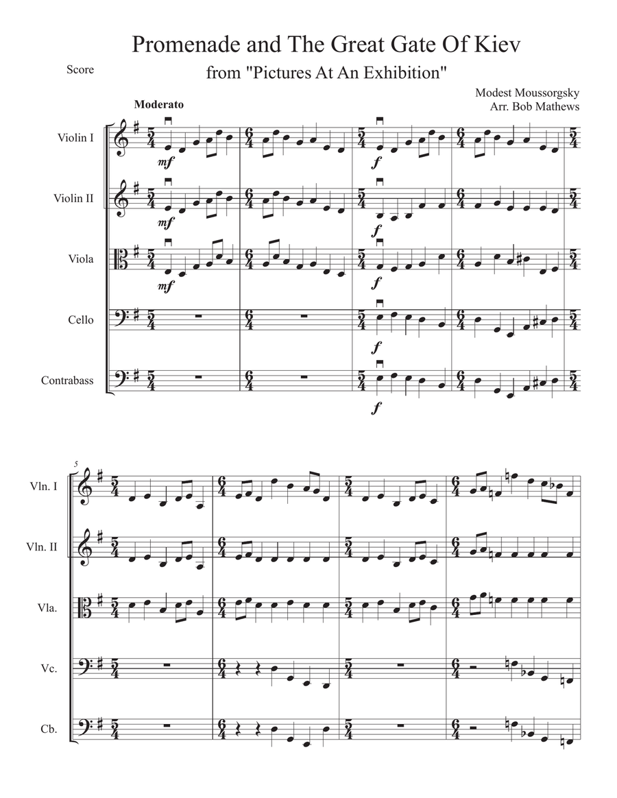 Promenade and The Great Gate Of Kiev String Orchestra scores gallery preview page 1