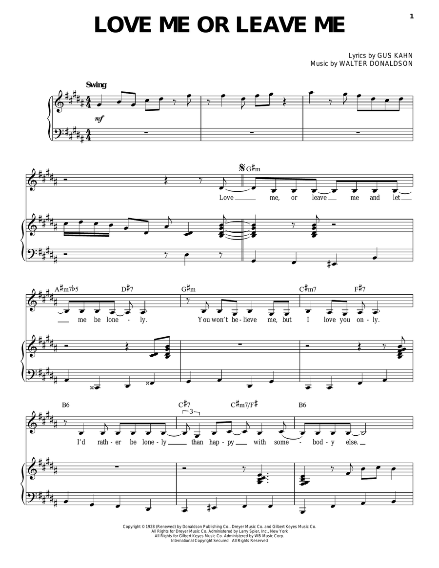 Love Me Or Leave Me Piano, Vocal scores gallery preview page 1