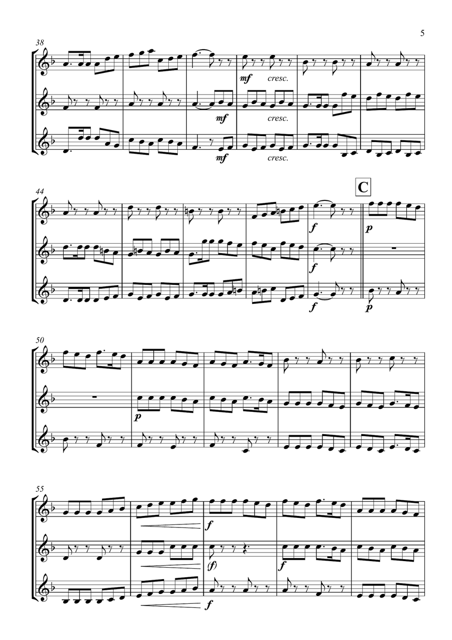 Clarinet Trio - Fa-la-la, Fa-la-la (A clarinets) Clarinet Trio scores gallery preview page 5