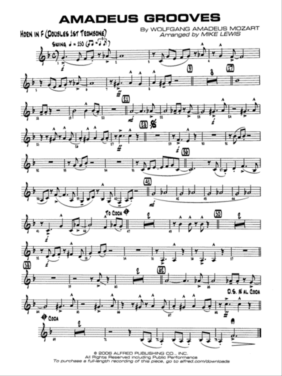 Amadeus Grooves: 1st F Horn Jazz Ensemble scores gallery preview page 1