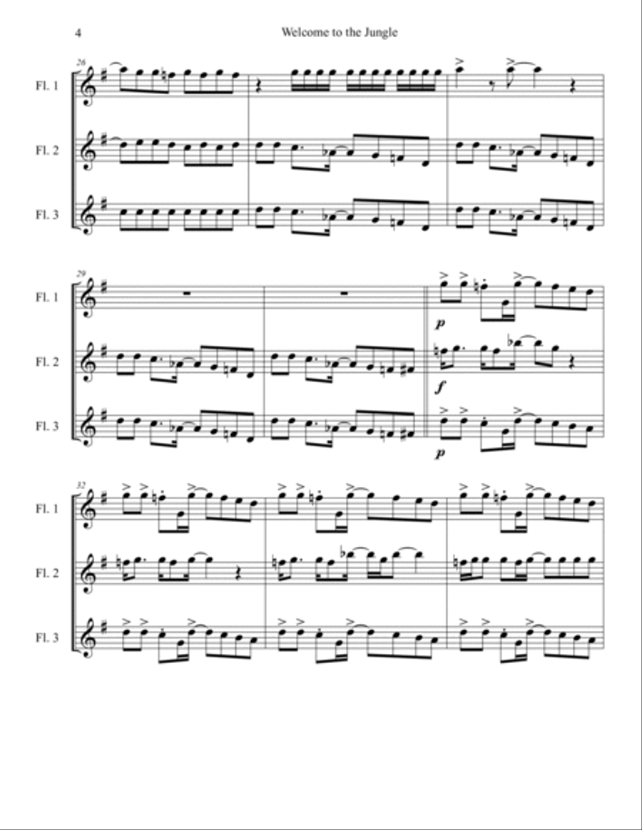 Welcome To The Jungle - Score Only Woodwind Trio scores gallery preview page 4