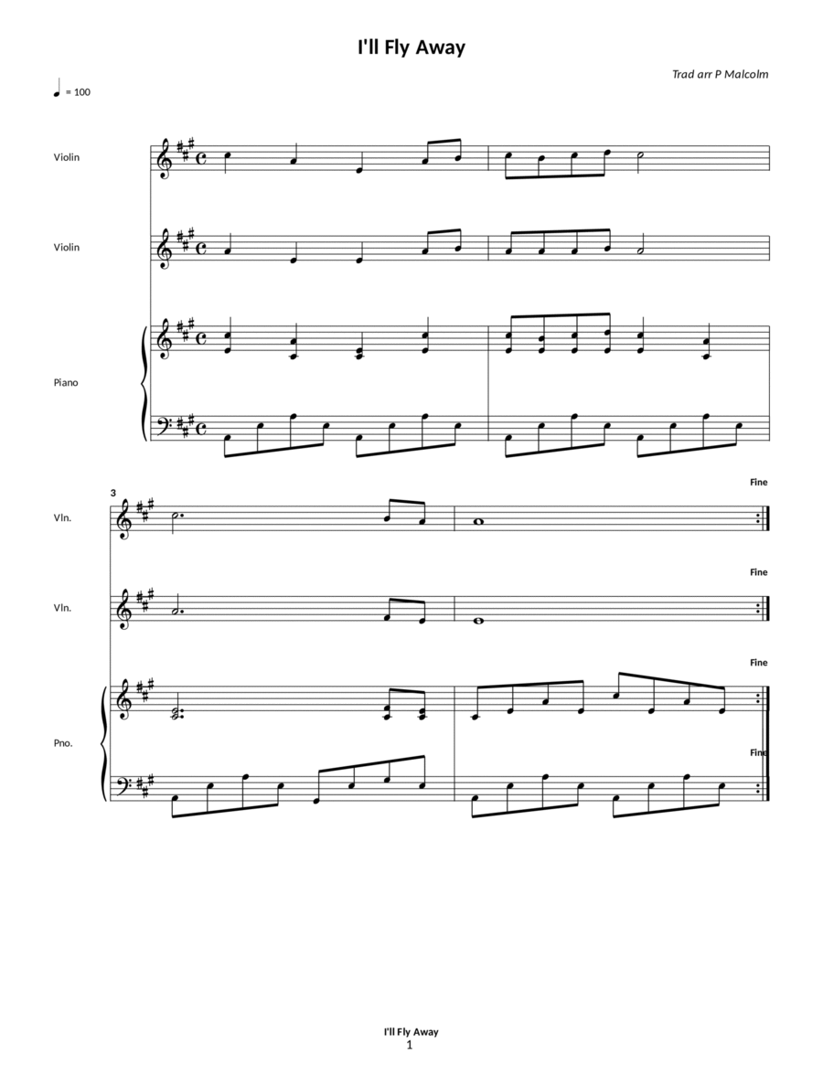 I'll Fly away I'll Fly away String Duet scores gallery preview page 1