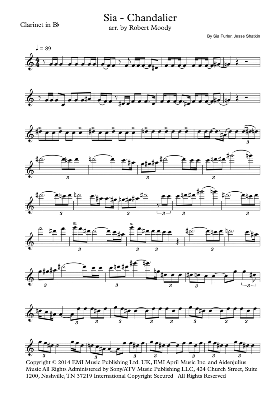 Chandelier Clarinet Solo scores gallery preview page 1